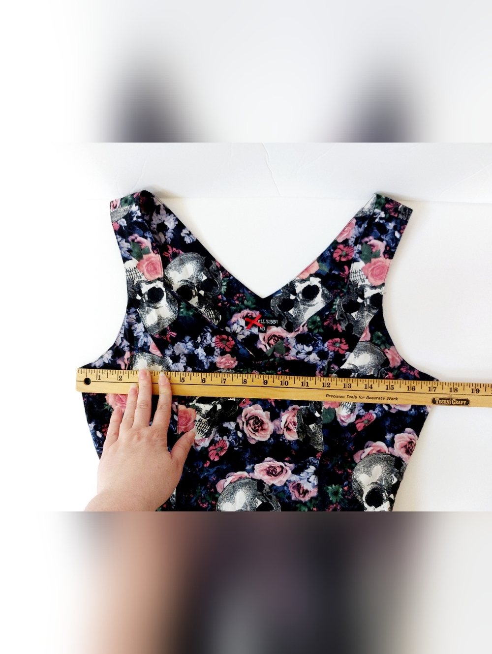 Hell Bunny Floral Skull Cutout Skater Dress Medium Grunge Rockabilly Emo Goth - Picture 7 of 8